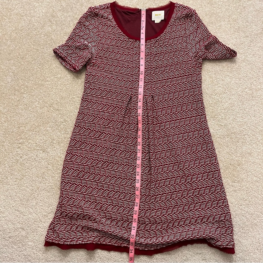 Anthropologie Maeve Dress Womens Small Red White Textured Lined Fringe Hem Zip - Picture 8 of 9